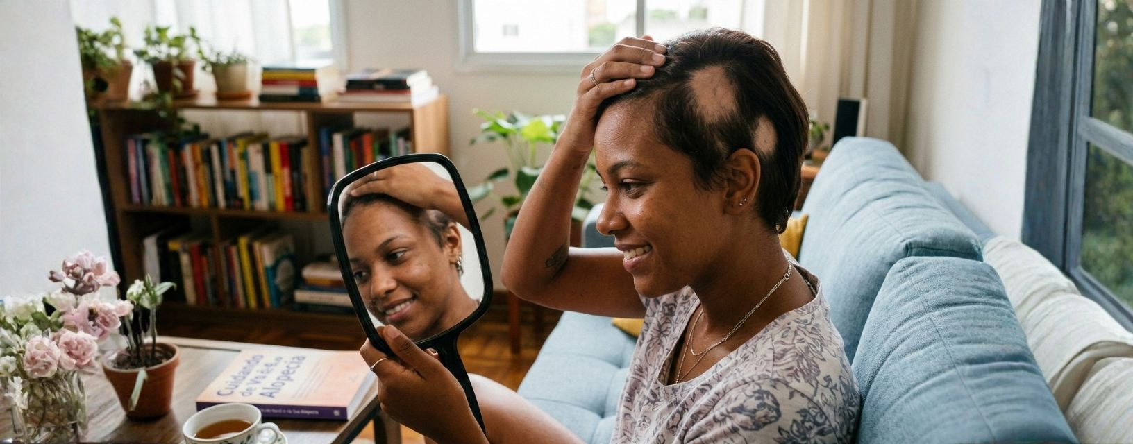 Alopecia areata com queda de cabelo em placas no couro cabeludo