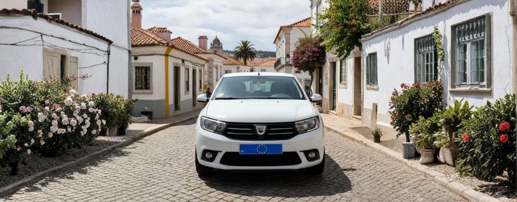 Automóvel a circular numa rua típica portuguesa, representando as regras de atestados médicos de condução em Portugal em comparação com outros países