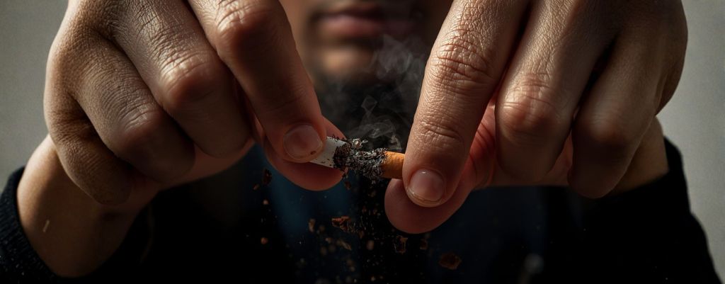 Pessoa a partir um cigarro como símbolo da cessação tabágica