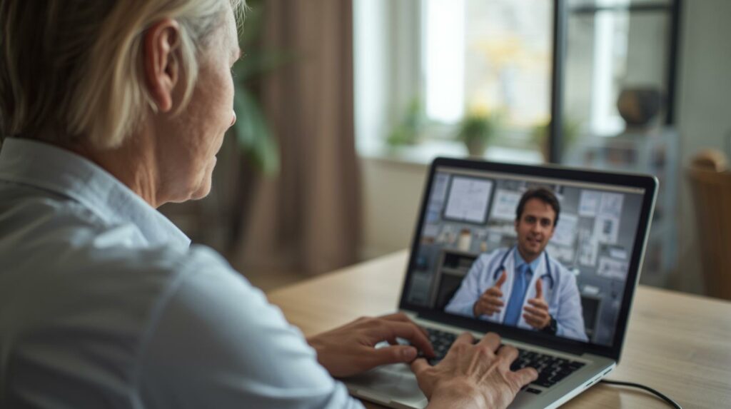 Paciente em consulta médica online com médico por videoconferência para avaliação de aptidão para a carta de condução