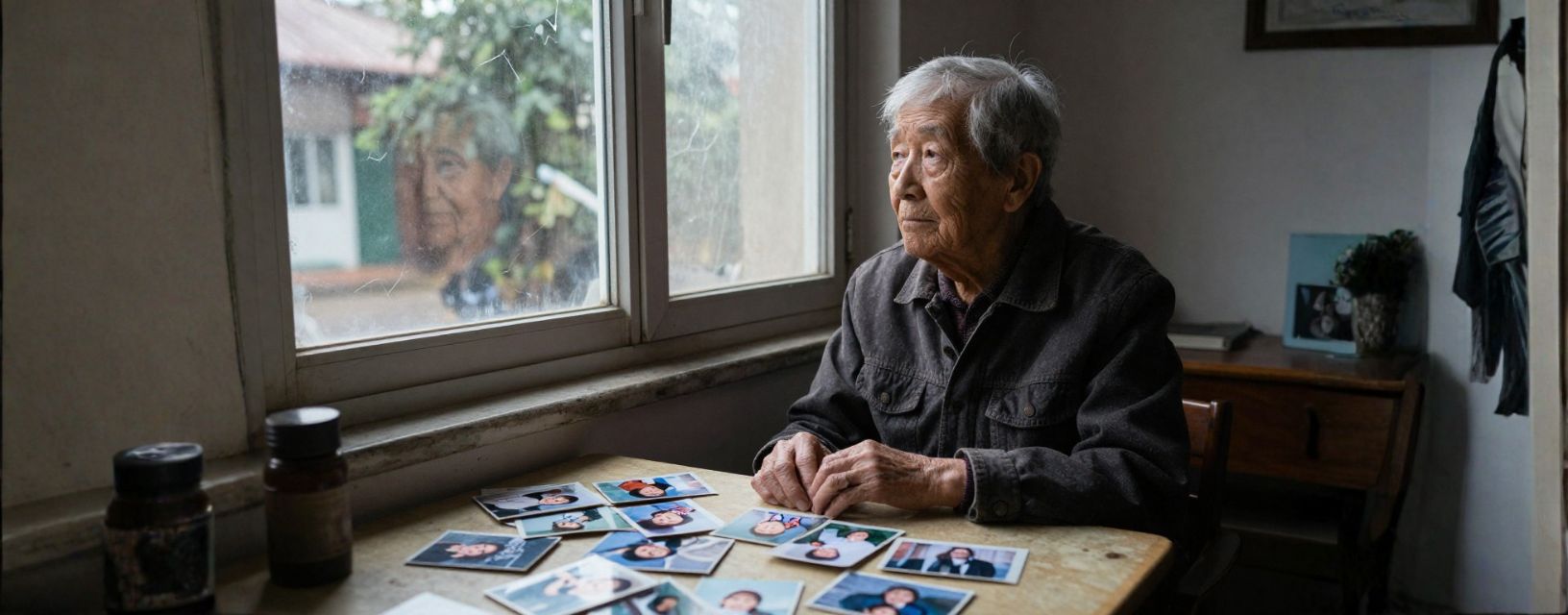 Idoso a rever fotografias antigas, representando a perda de memória e demência em idade avançada