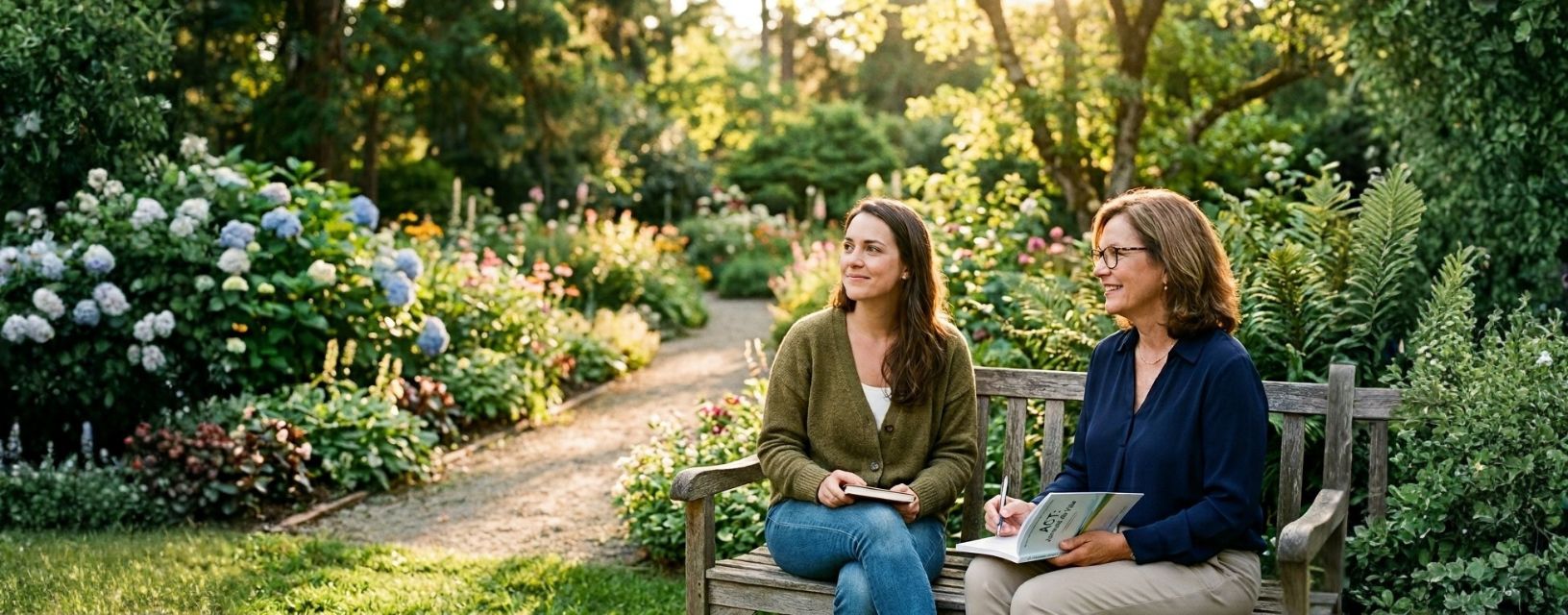 terapia de aceitação aplicada na depressão em sessão terapêutica presencial ao ar livre