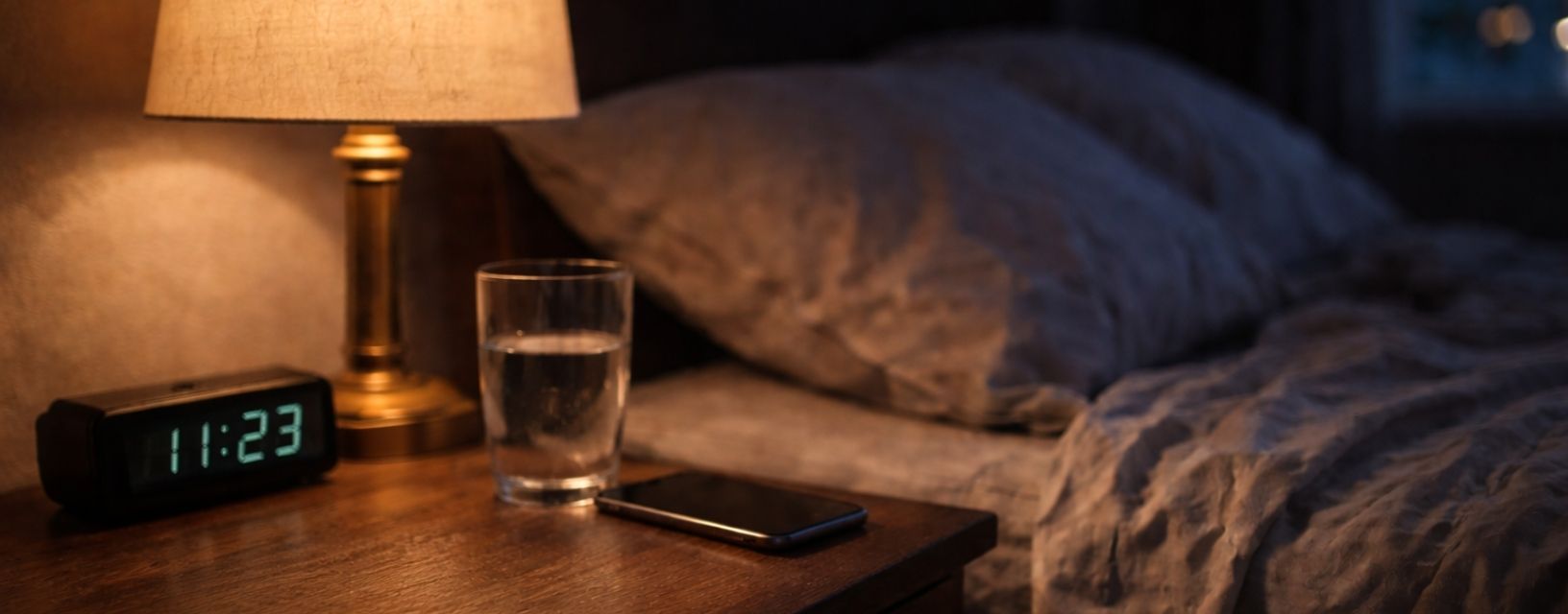 Mesa de cabeceira com água e medicamentos representando tratamento de infeção por Ureaplasma