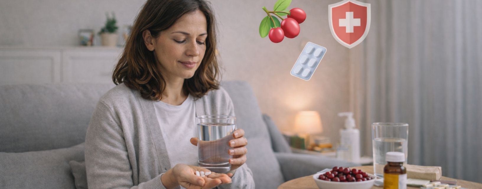 Mulher a tomar medicação para cistite em mulheres