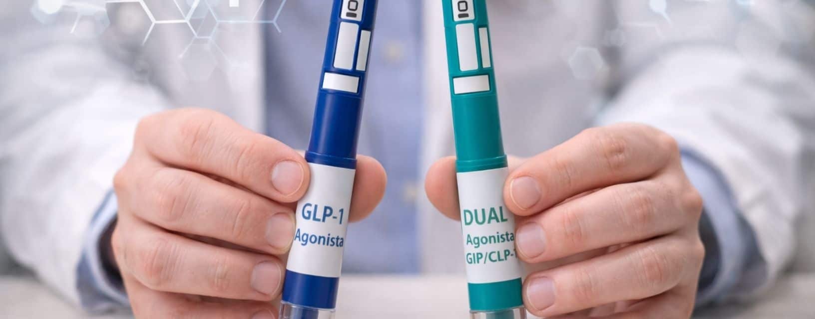 Canetas injetáveis GLP-1 e dual GIP GLP-1 comparadas lado a lado